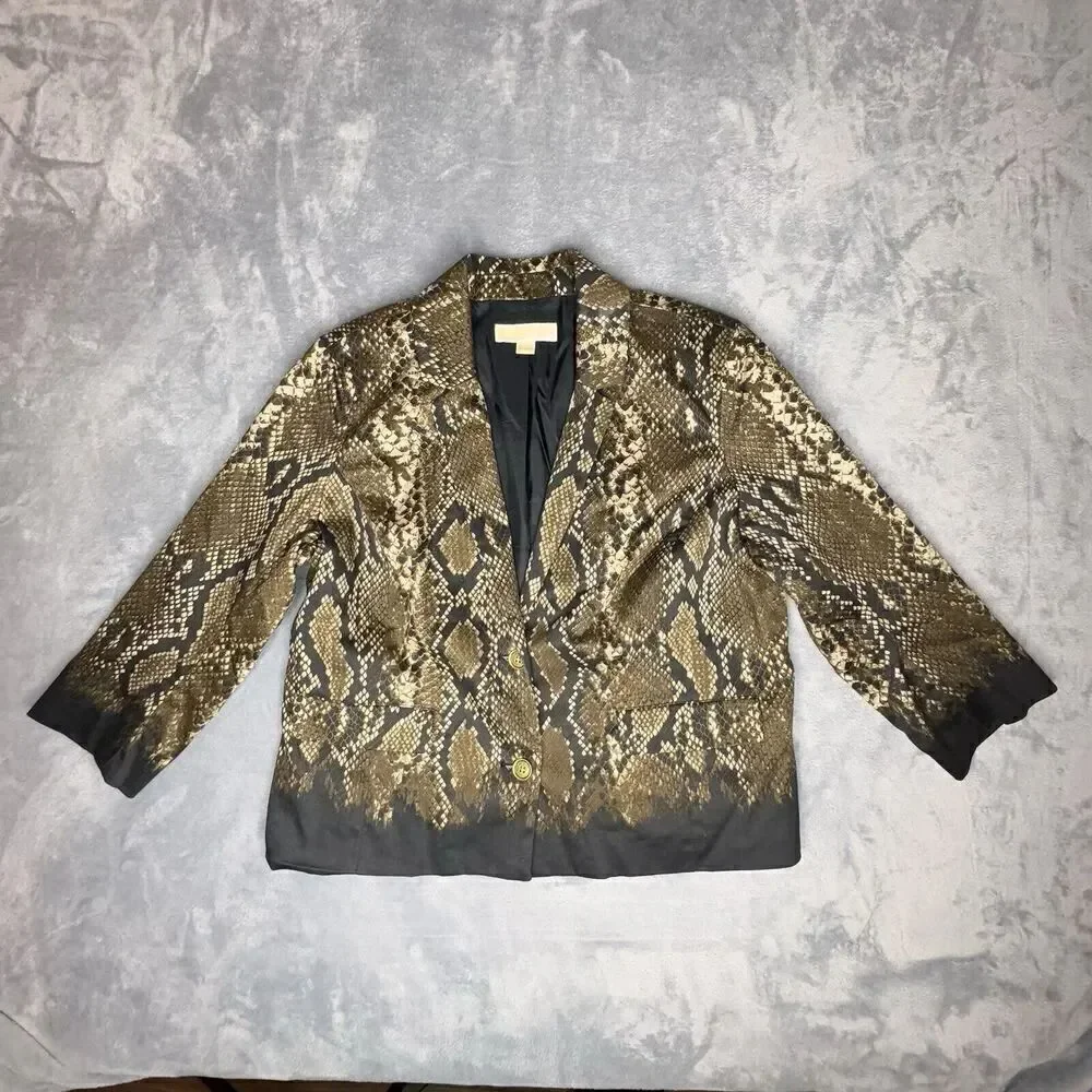 Michael Kors Sz 12 Women’s Blazer Jacket Cotton Snake Skin Animal Print Lined